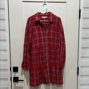 LOFT Red Plaid Dress